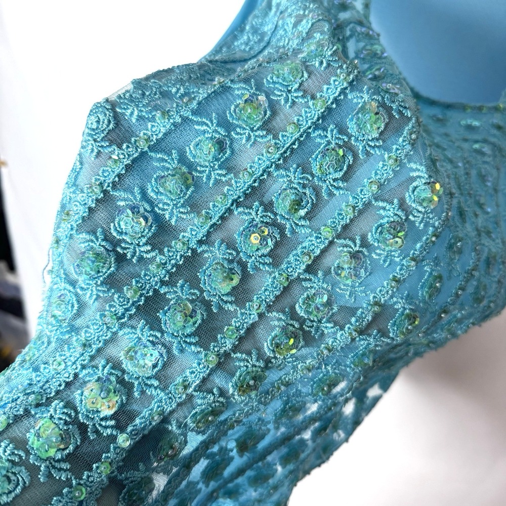 Pretty Angel Tank Top Sz M Silk Mesh Y2K Sheer Sequined Fairy Feminine Bling - Picture 4 of 12